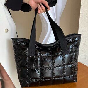 Black Quilted Puff Tote Bag